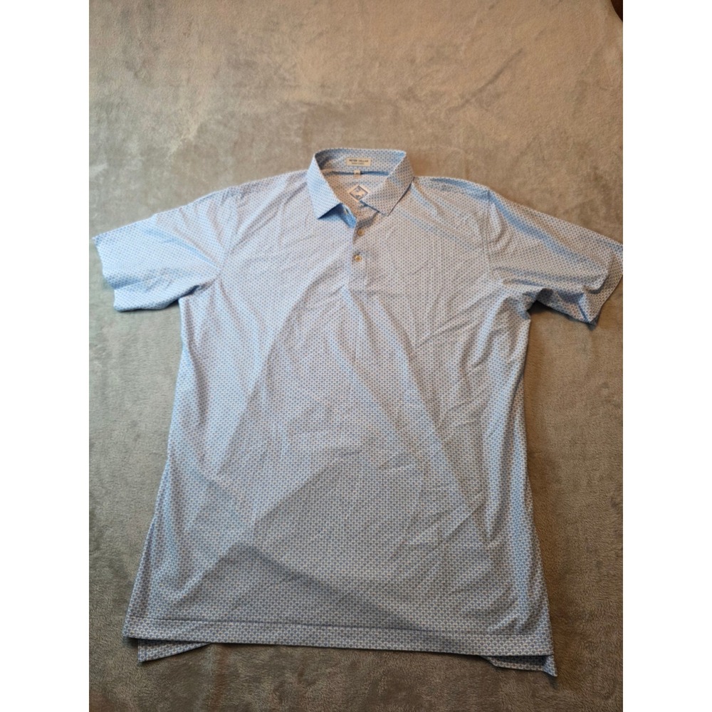 Peter Millar Polo Shirt Mens XL Blue Summer Comfort BBQ Grill Print Short Sleeve